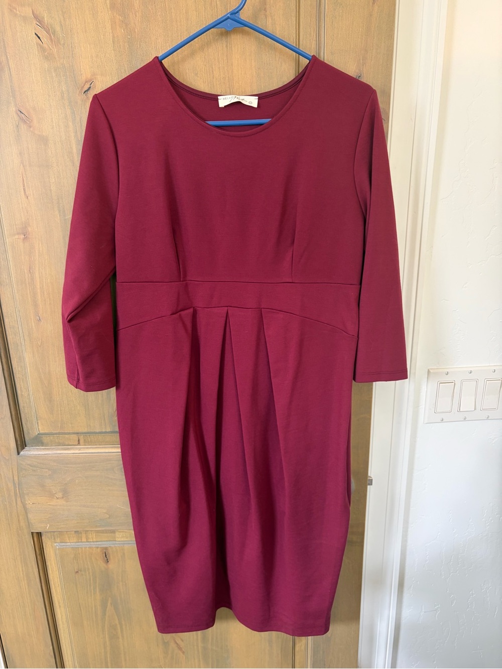 Women's Maternity Maroon Pleated Waist Sheath Dress